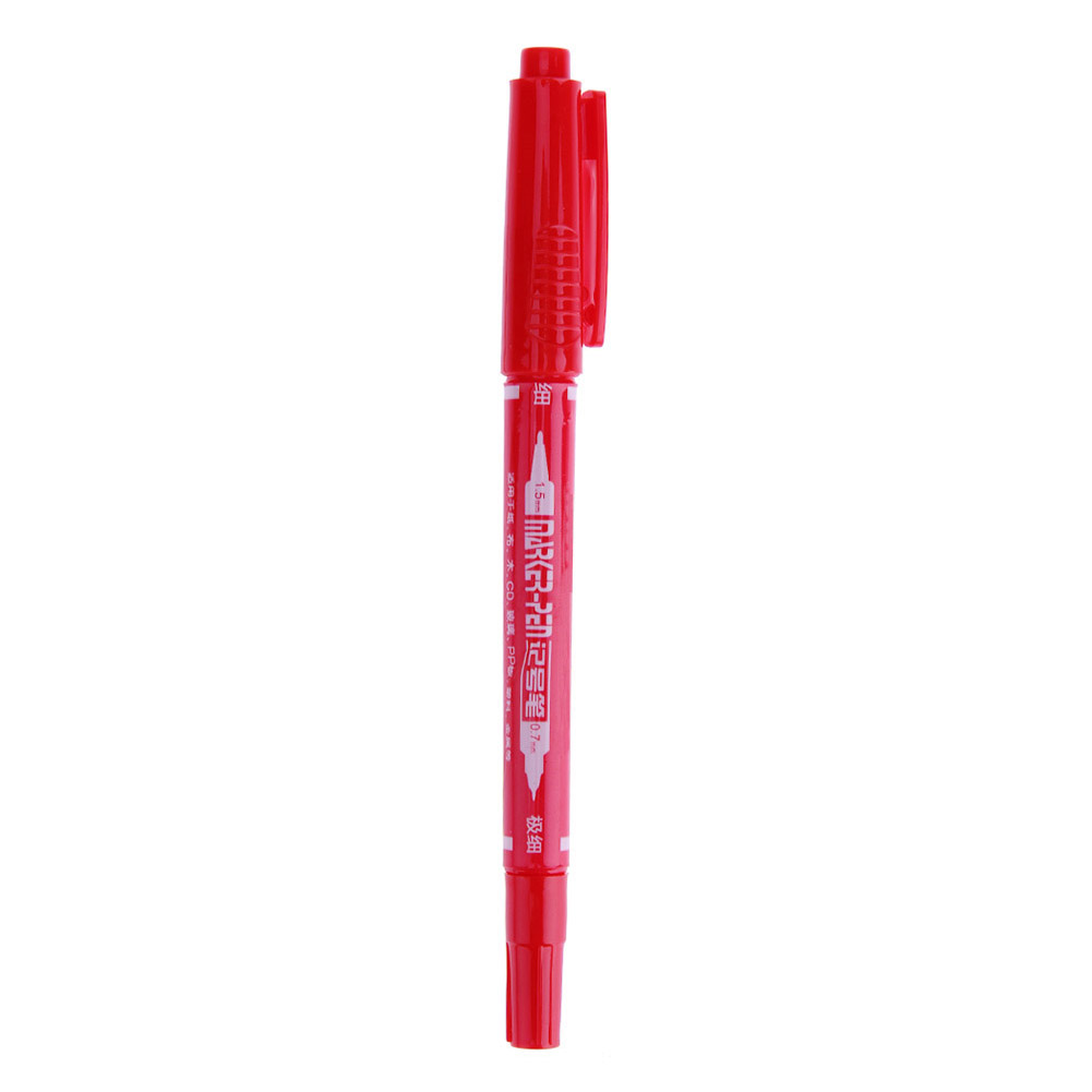 thumbnail image 3 of Pen marcador a base de aceite de doble cabeza 0.7 mm y 1.5 mm de suministros de oficina escolar (rojo), 3 of 9